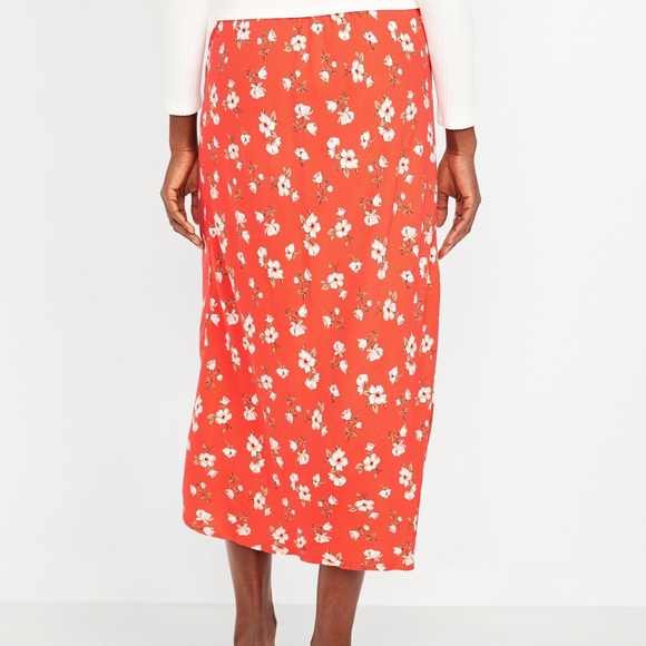 NWT Old Navy XL Crepe A-line midi skirt Floral Red - Picture 3 of 4